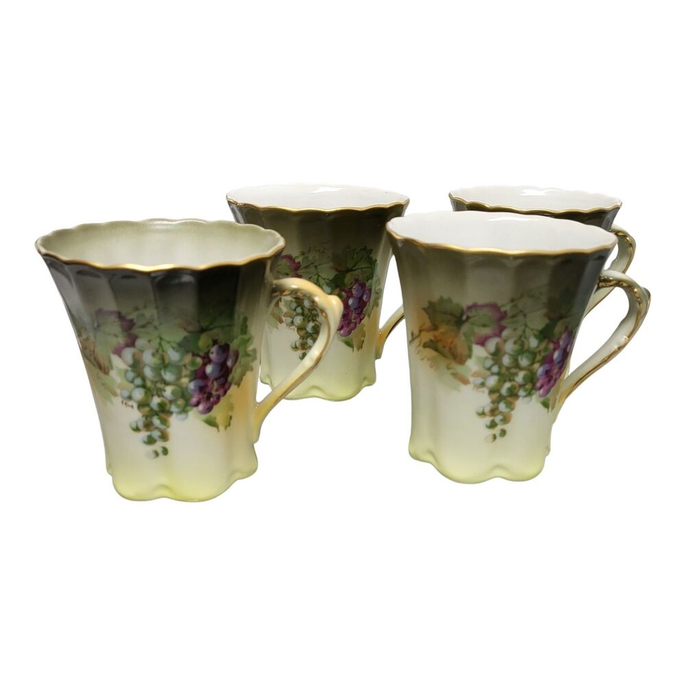 A&C Bavaria Chocolate Tea 4 cup Set -Porcelain Grape Pattern Reproduction
